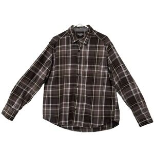 Eddie Bauer Men XXL Flannel Shirt Brown Plaid 100% Cotton Long Sleeve Button